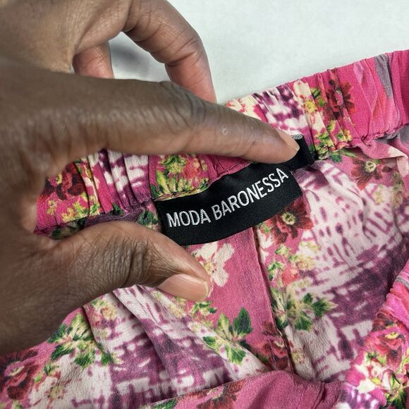 Moda Baronessa Silk Boho Pink Floral Straight Leg Lounge Pants XS Vibrant Resort - Picture 9 of 12